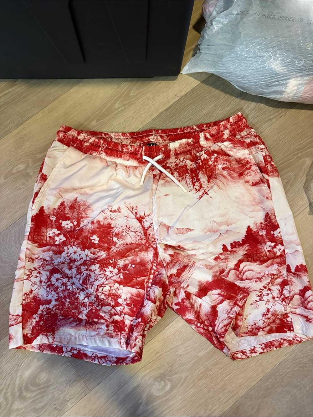 Boohoo Red and White Floral Swim Shorts